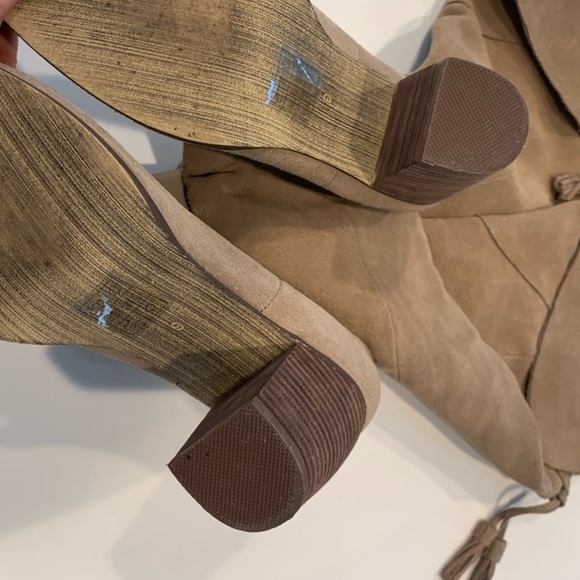 CYBER SALE🕊️Urban Outfitters Ecote Suede Knee Mid Callf Chunky Heeled Boots - Picture 4 of 9